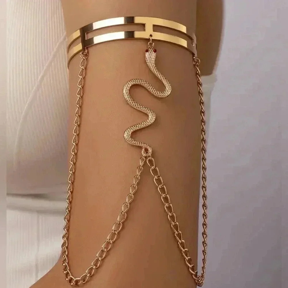 Elegant golden tone snake arm cuff adjustable bracelet